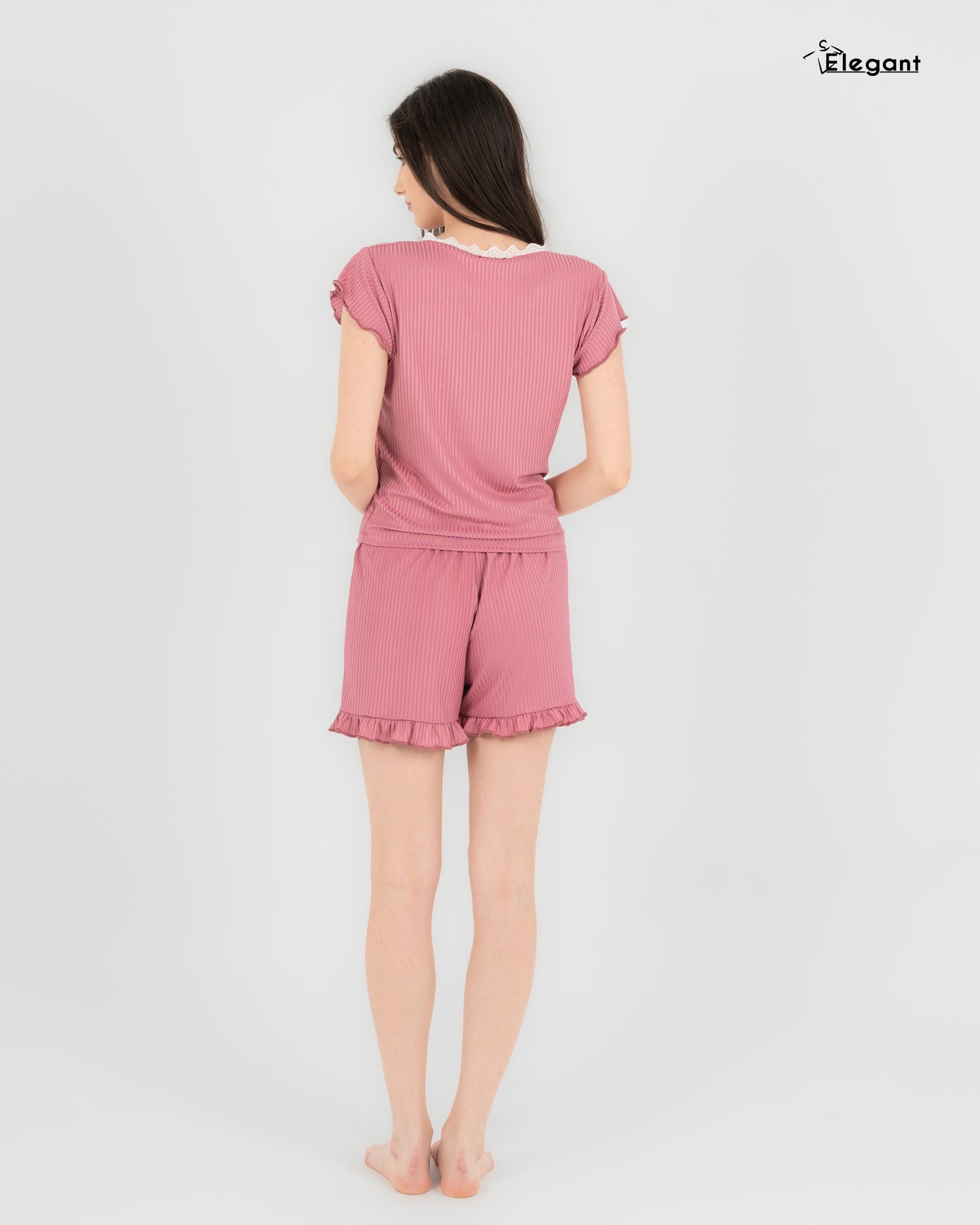 Ribbed PJ Shorts with Macrame - Cashmere
