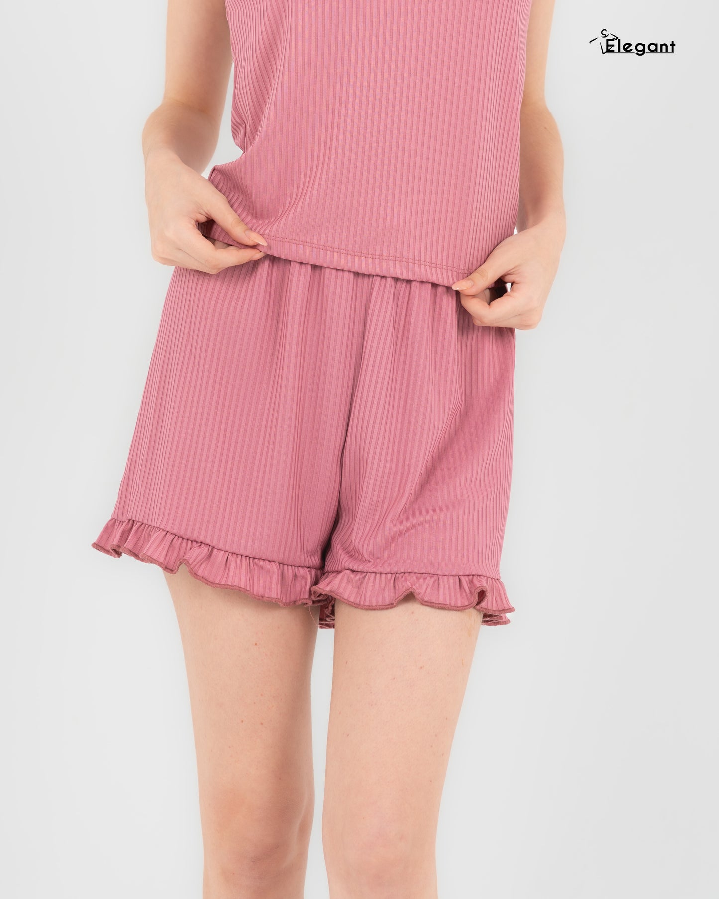 Ribbed PJ Shorts with Macrame - Cashmere