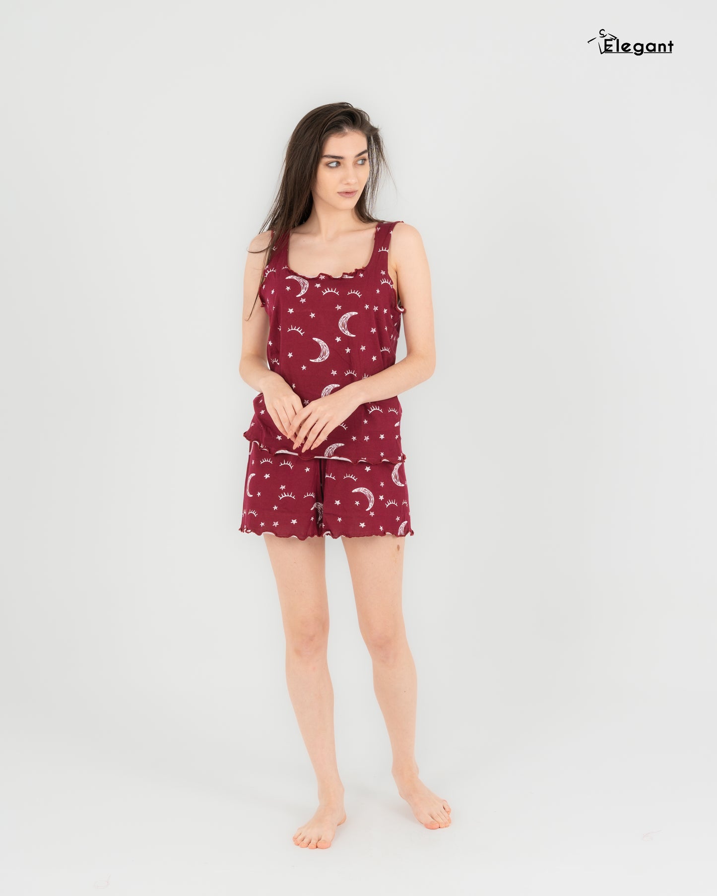 PJ Shorts Cotton Sleeveless, Burgundy Crazy Galaxy