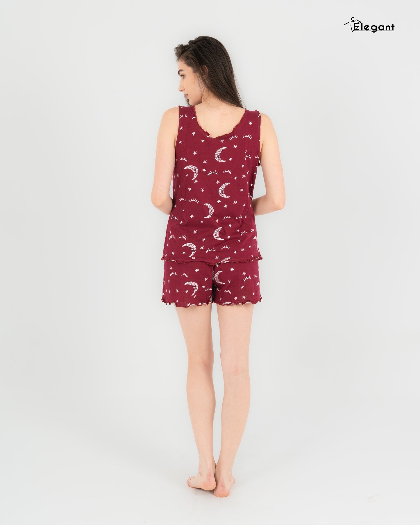 PJ Shorts Cotton Sleeveless, Burgundy Crazy Galaxy