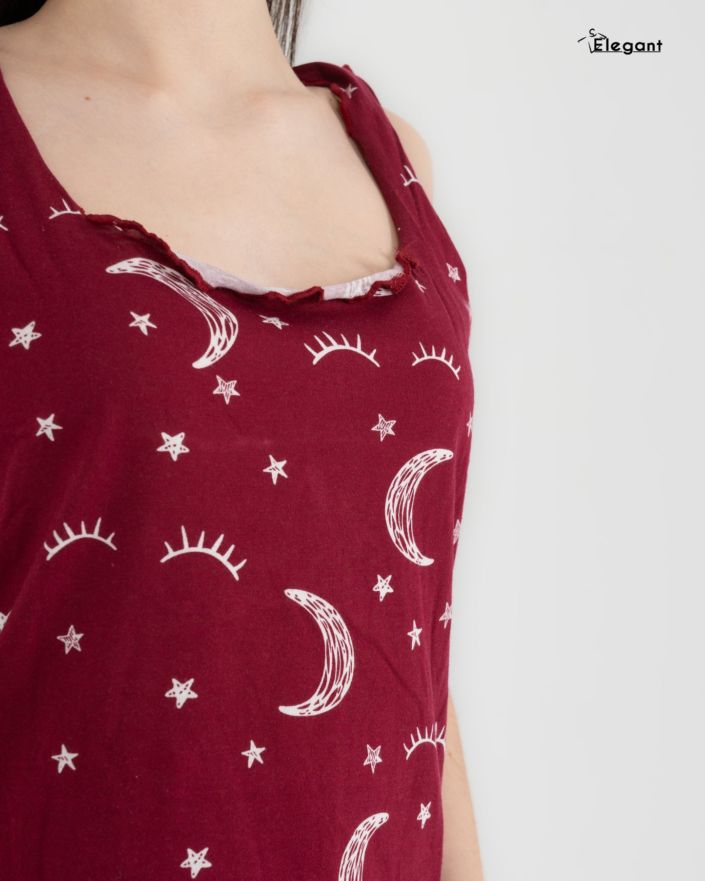 PJ Shorts Cotton Sleeveless, Burgundy Crazy Galaxy
