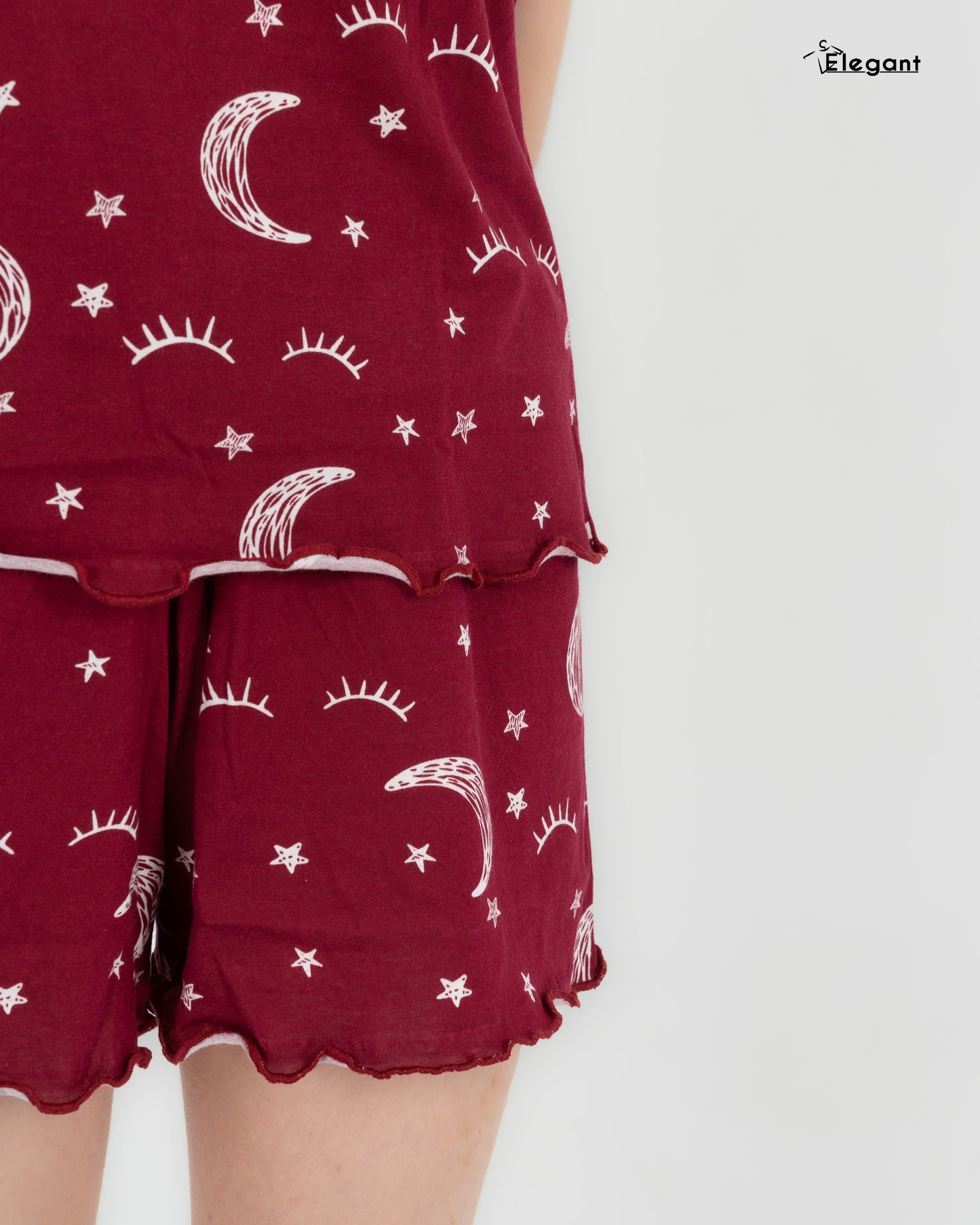 PJ Shorts Cotton Sleeveless, Burgundy Crazy Galaxy