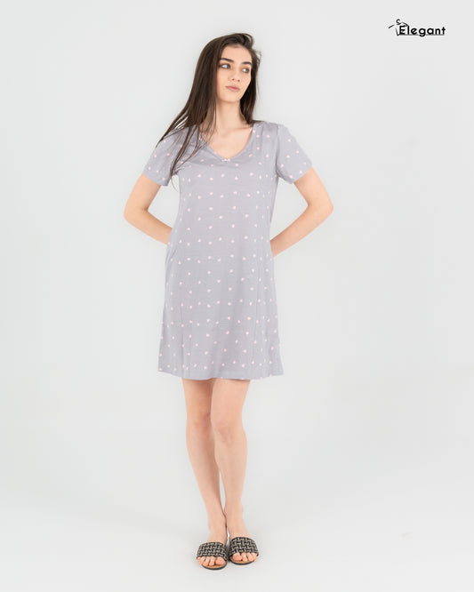 Nightshirt Cotton Printed - Grey Heartbeat