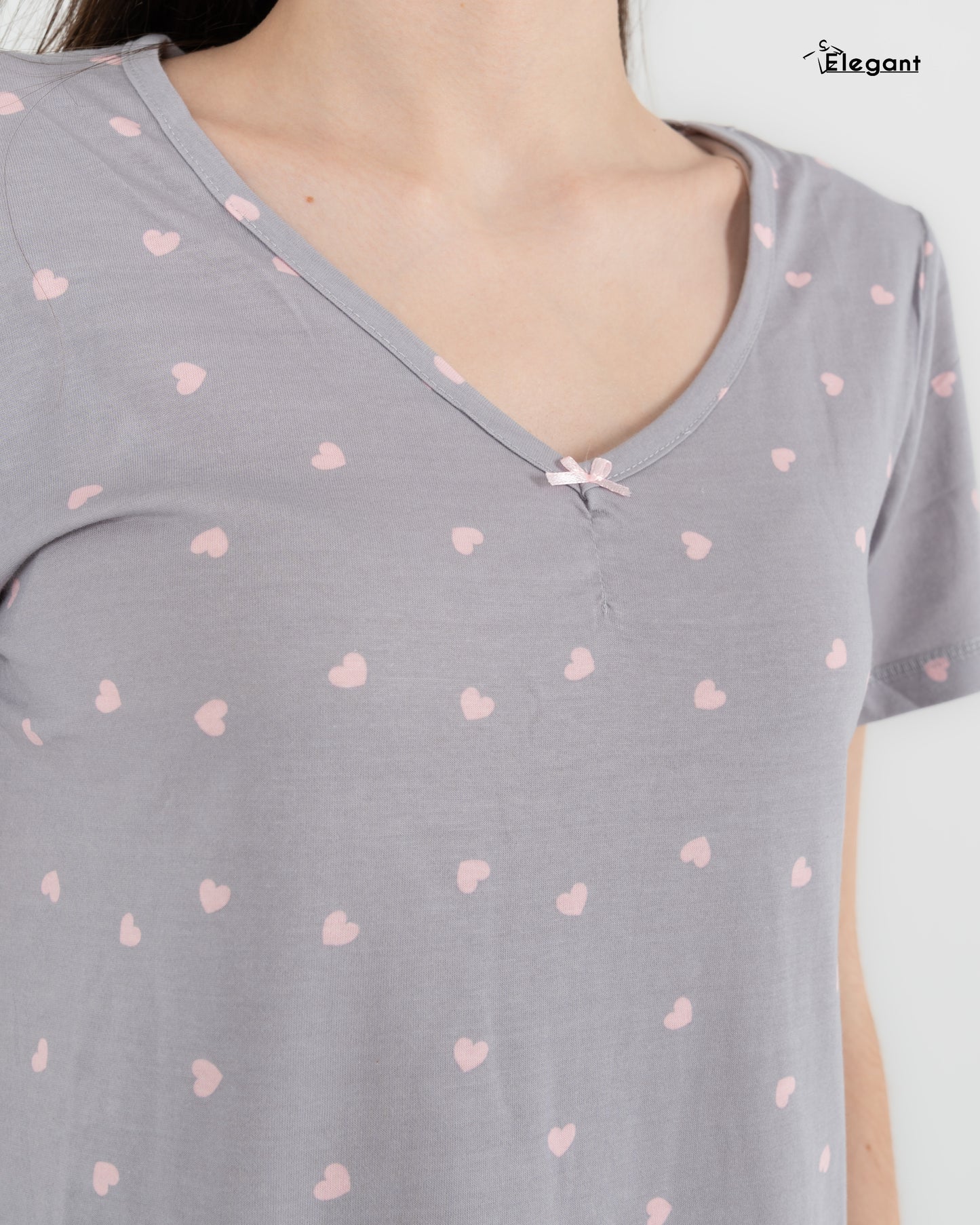 Nightshirt Cotton Printed - Grey Heartbeat