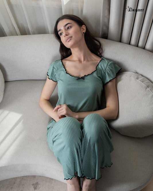 Ribbed PJ Pants - Flowy - Mint