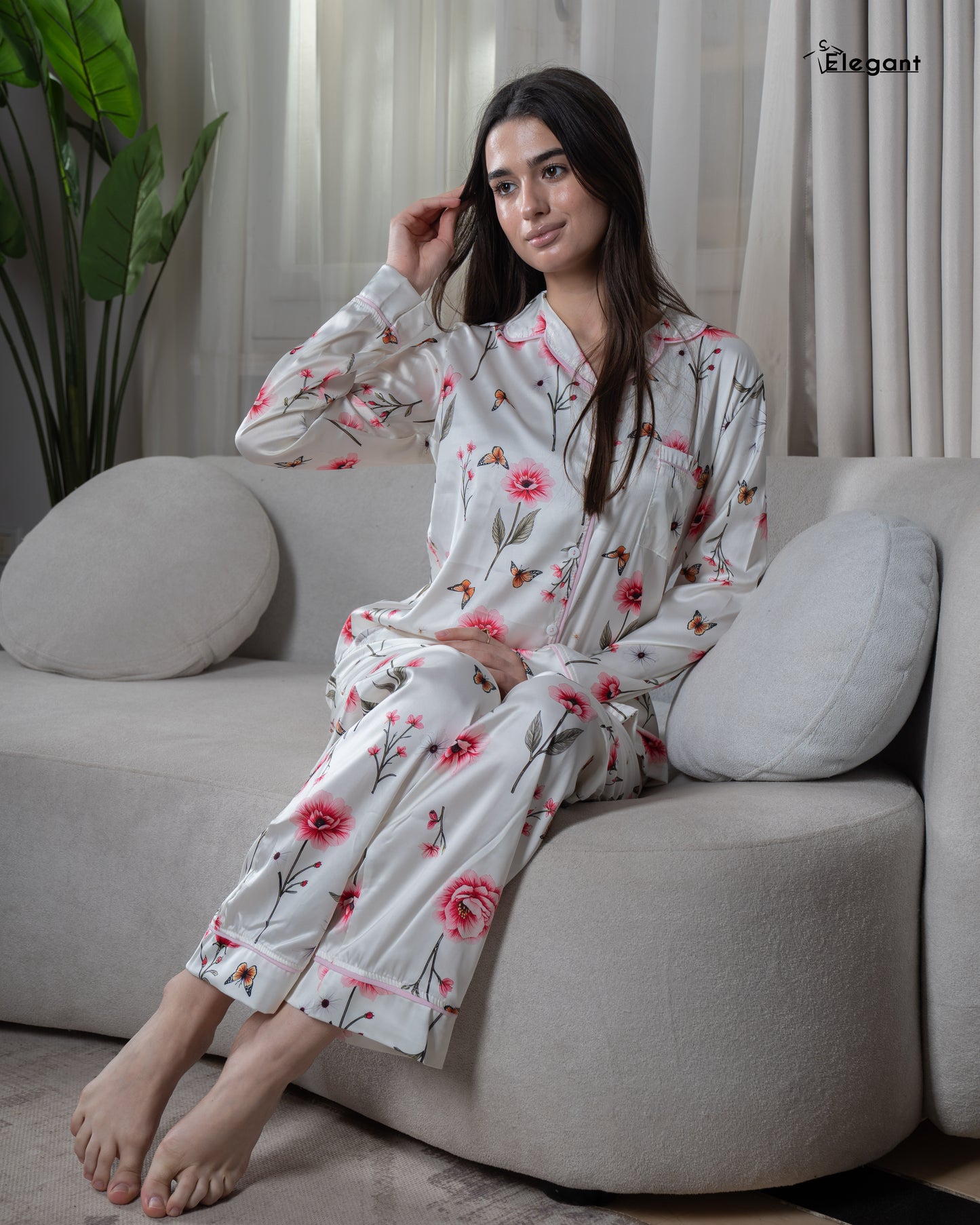 Satin Long sleeves Classic PJ Pants - Offwhite Spring