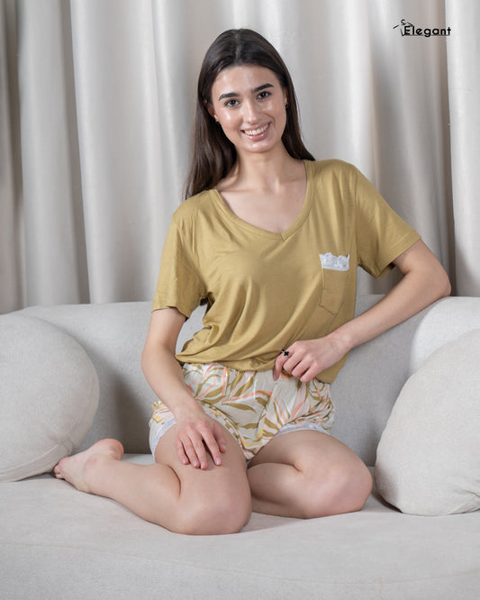 Viscose PJ Shorts, Pocket - Mustard