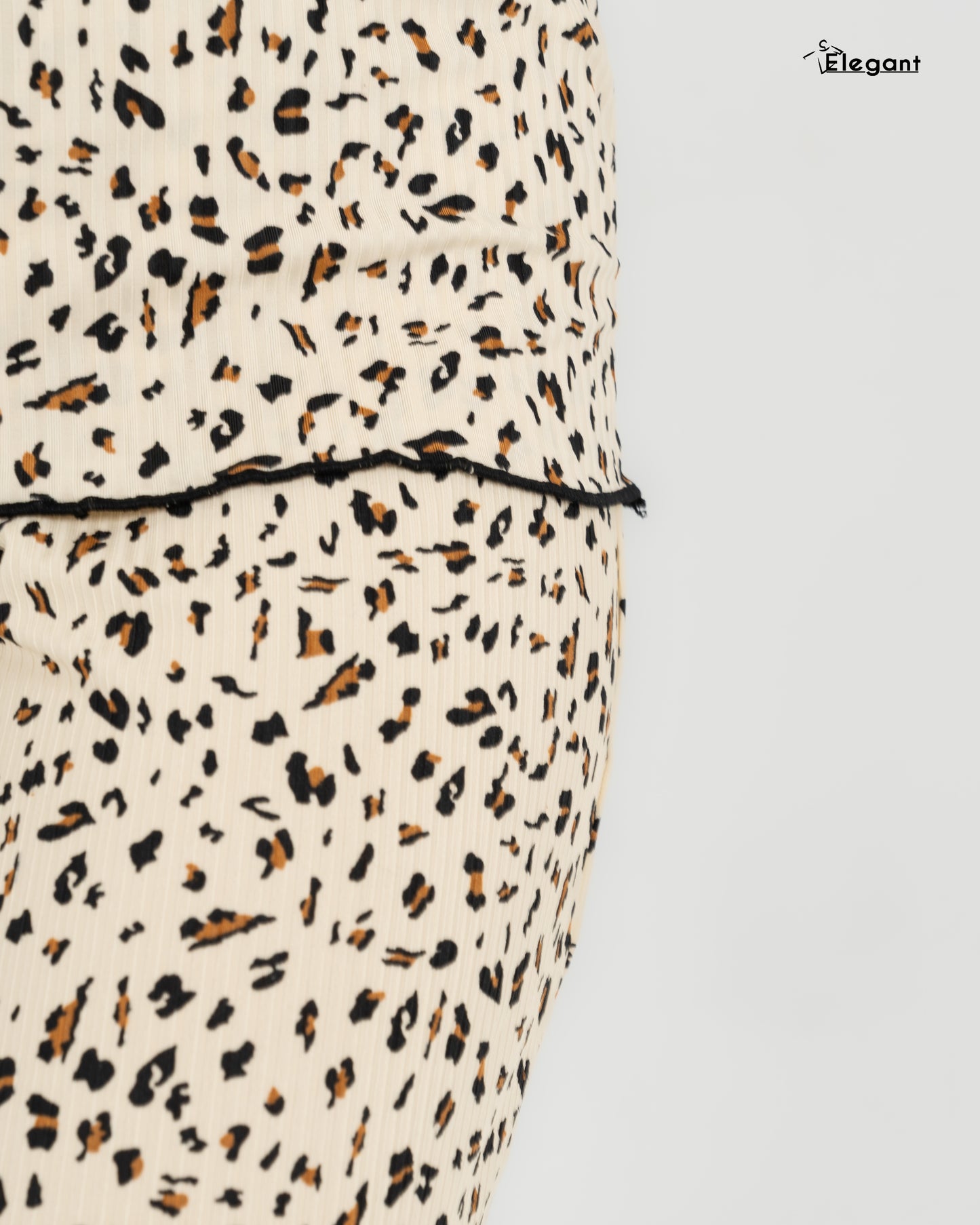 Ribbed V Neck SS PJ - Beige Tiger