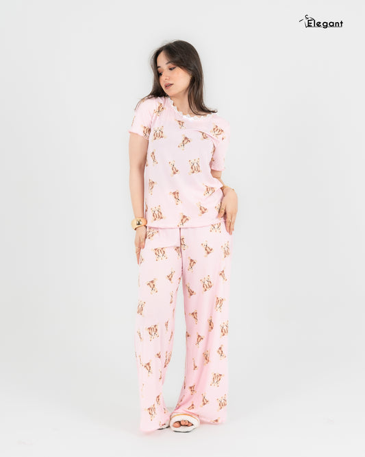 Ribbed V Neck PJ Rose Teddy Bear