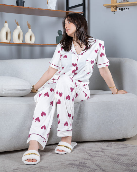 Classic PJ Pants Cotton Wide Leg Printed - Minimal Hearts