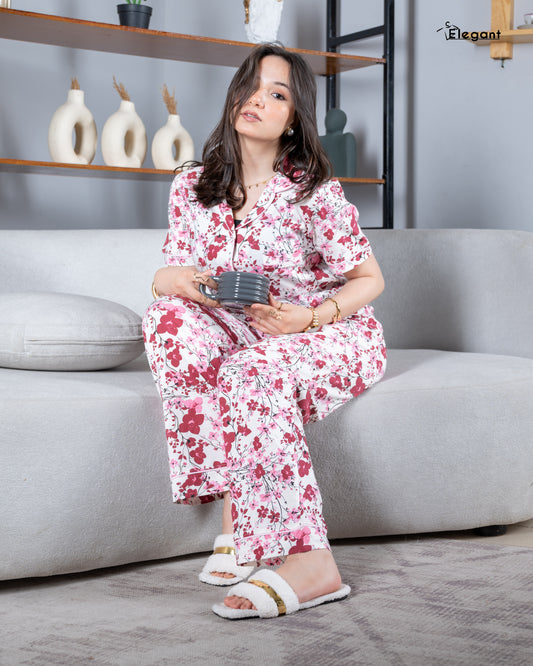 Classic PJ Pants Cotton Wide Leg Printed - Berry Garden