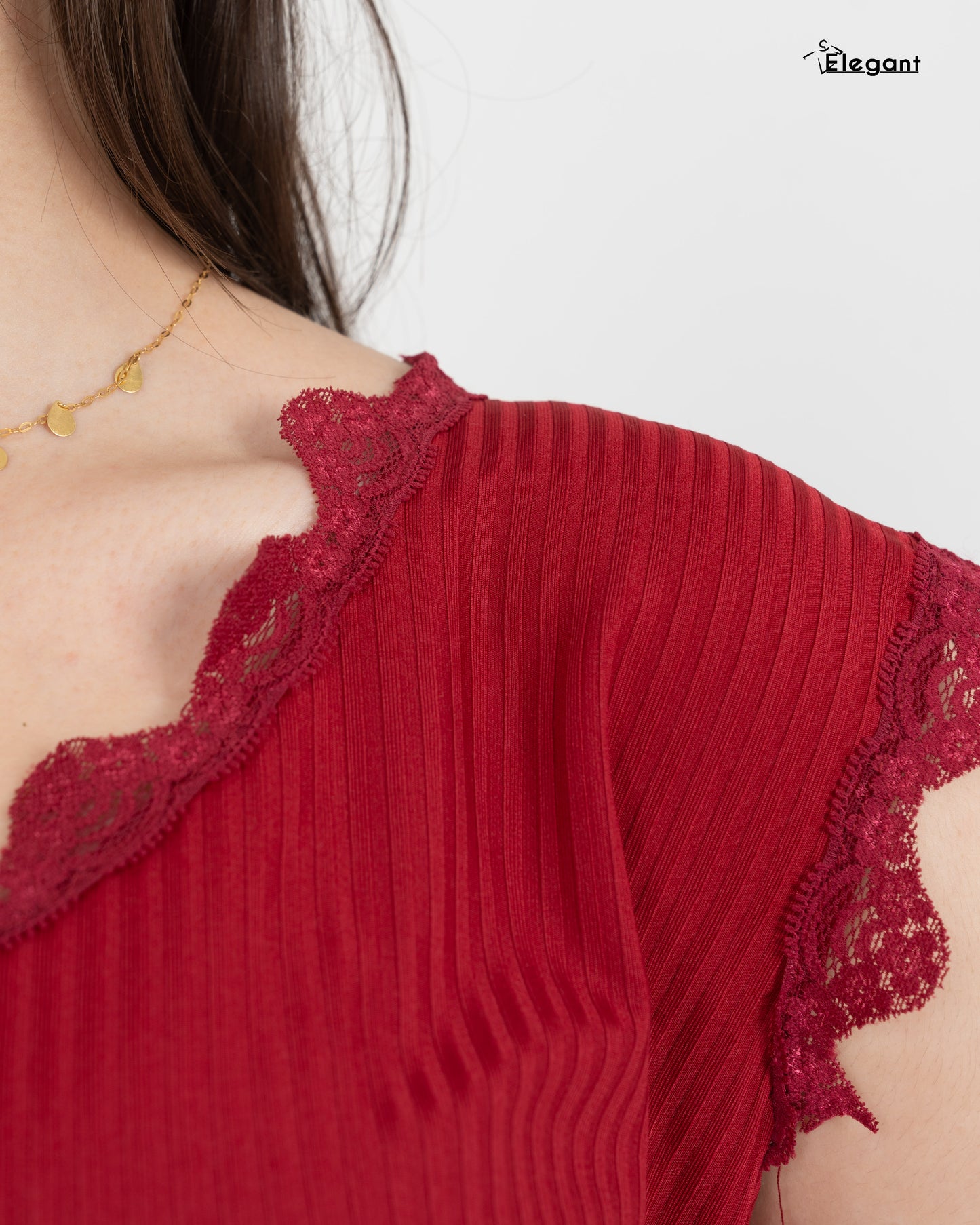 Ribbed PJ Pants - Matching lace - Burgundy