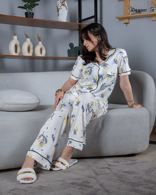 Classic PJ Pants Cotton Wide Leg Printed - Morning Breeze