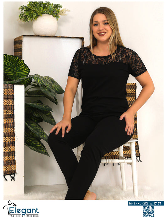 PJ Pant Viscose - Shoulder Lace - Black