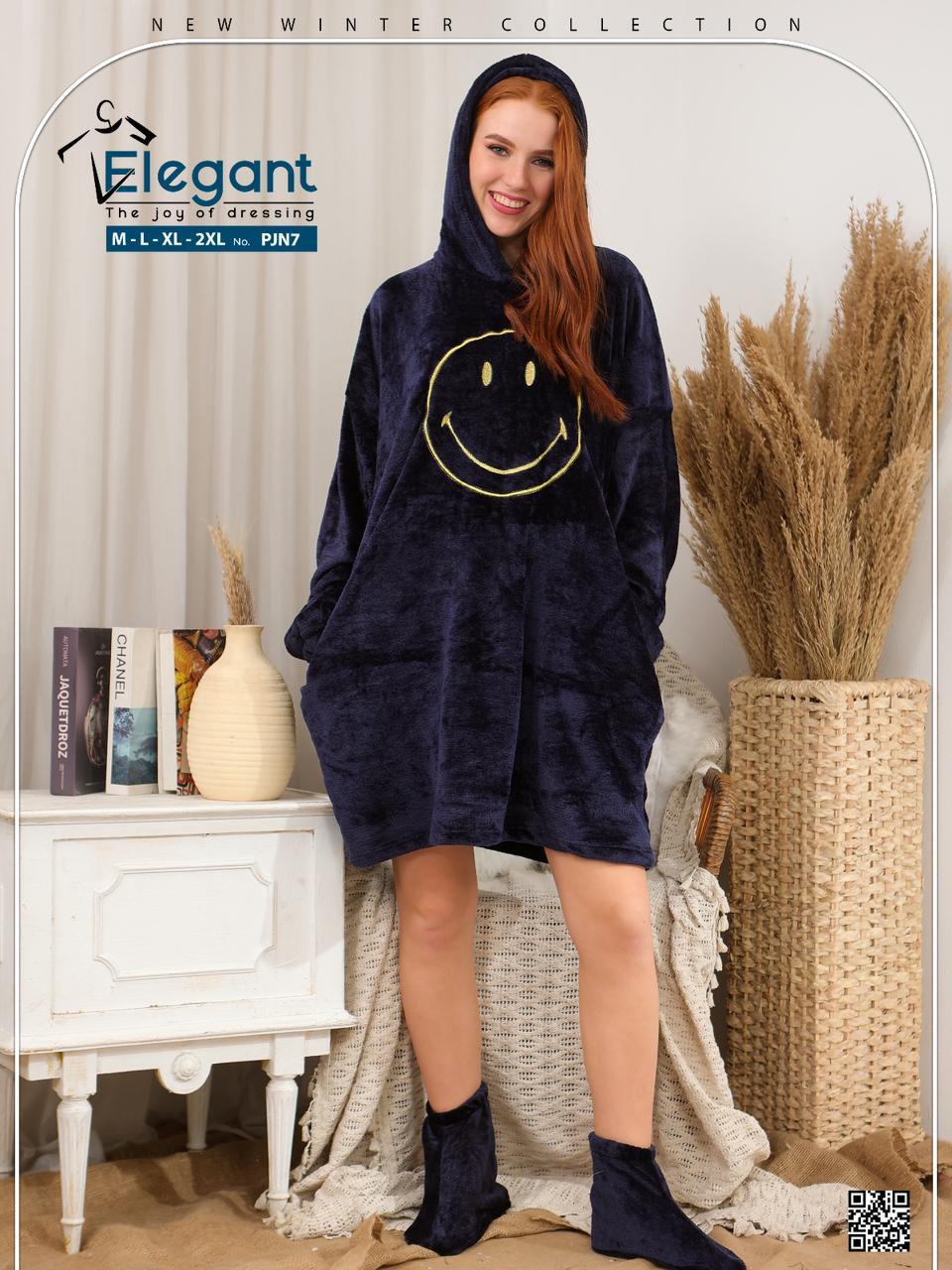 Oversized Nightshirt with pockets - Navy - Smiley face