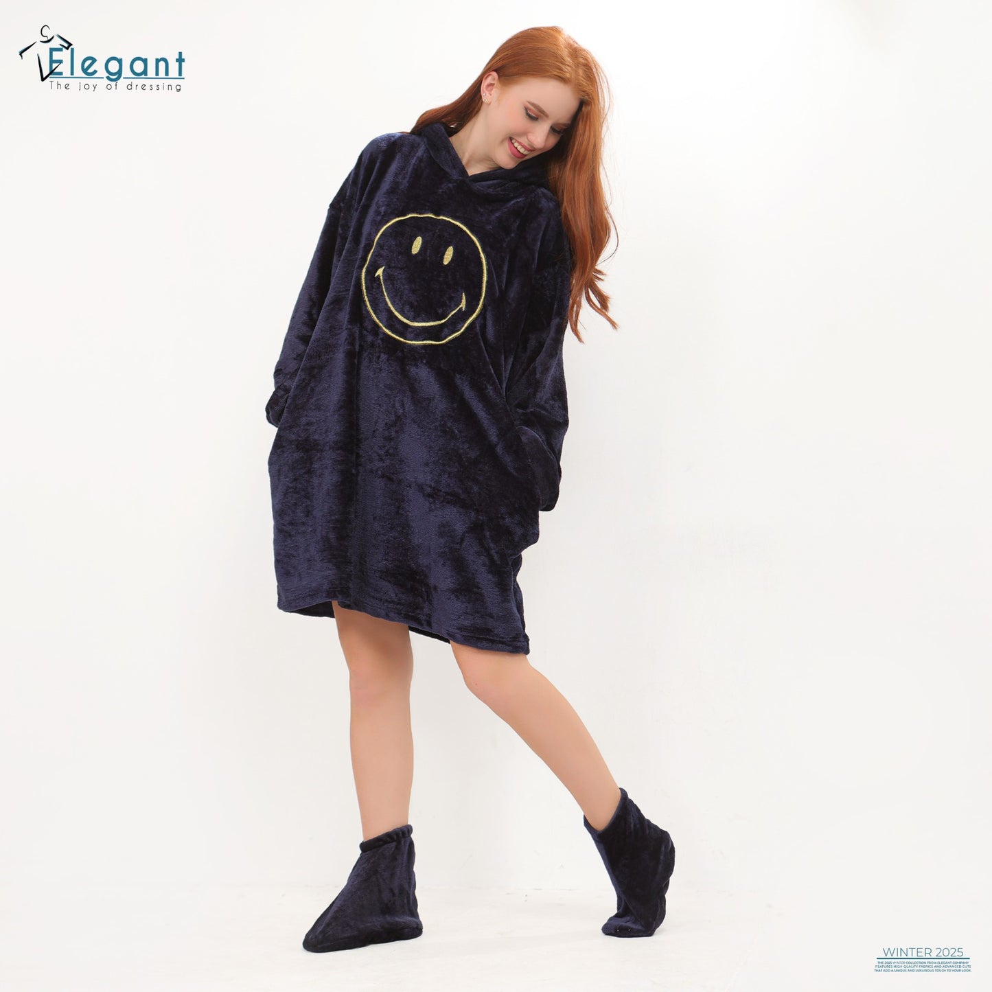 Oversized Nightshirt with pockets - Navy - Smiley face