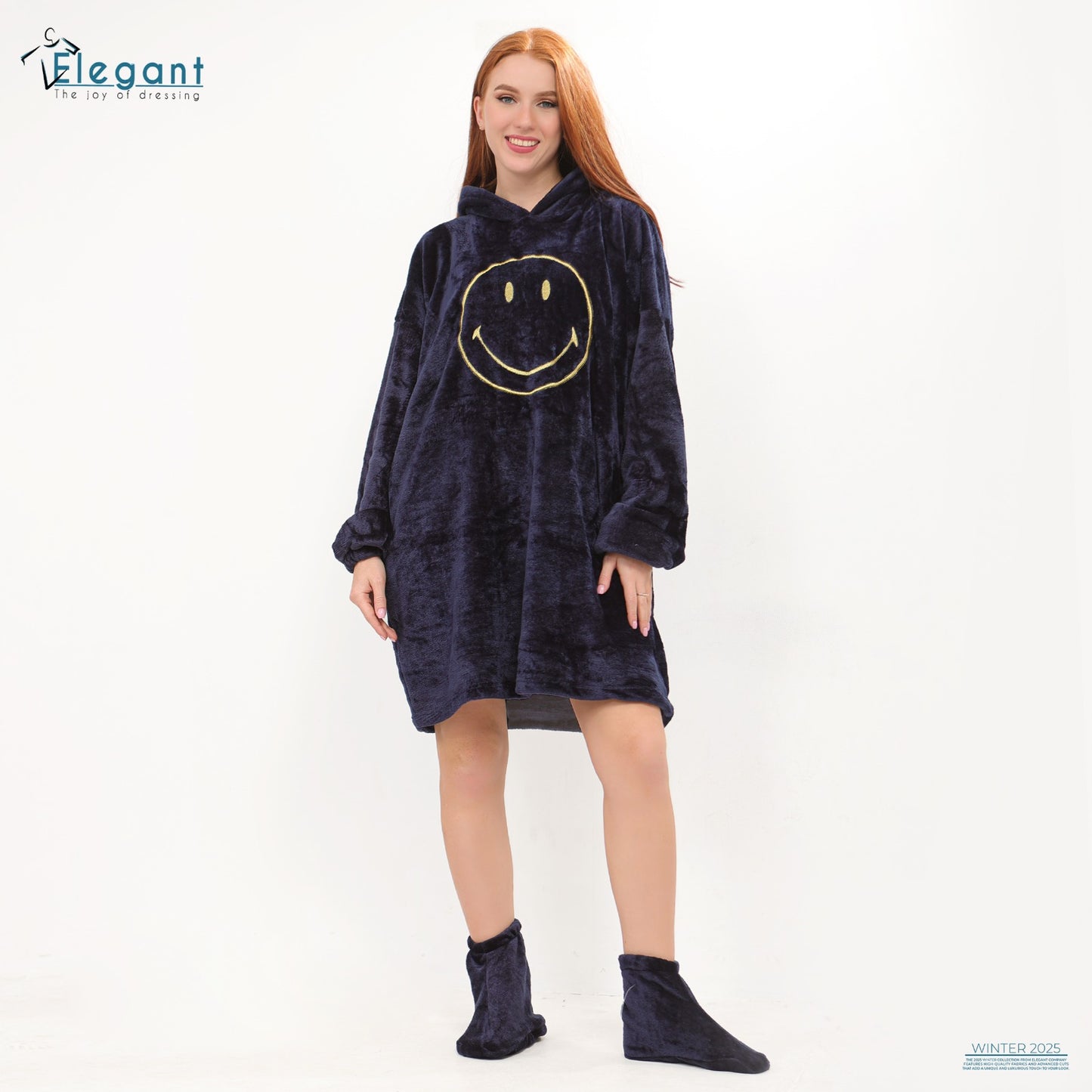 Oversized Nightshirt with pockets - Navy - Smiley face