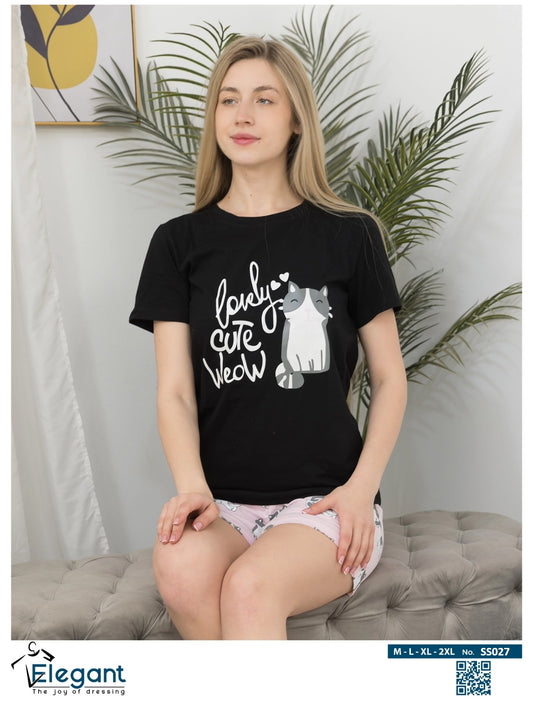 PJ short Cotton Black - Cat
