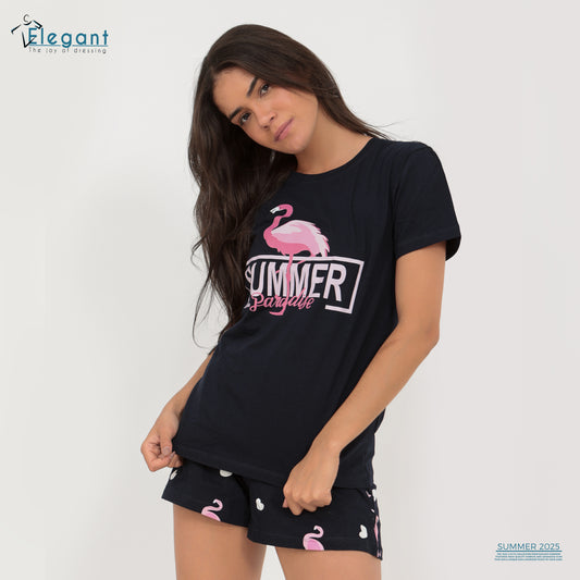 PJ short Cotton Navy - Summer Flamingo