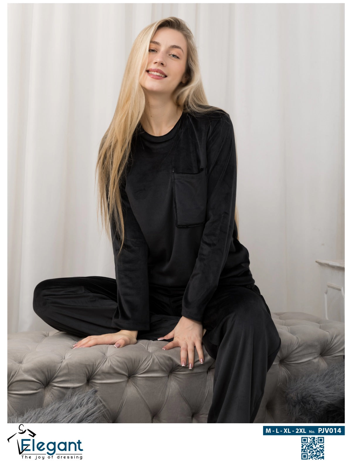 Velvet Pockets Pj Wide Leg - Black