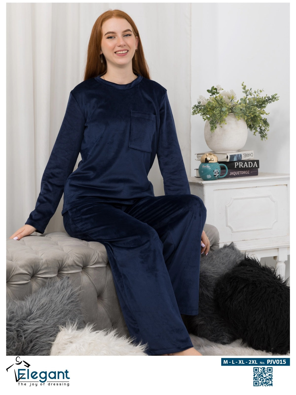 Velvet Pockets Pj Wide Leg - Navy