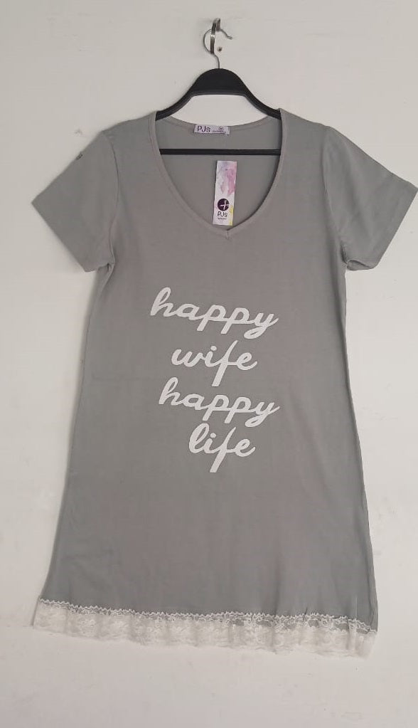 Nightshirt cotton Grey - Happy wife Happy life